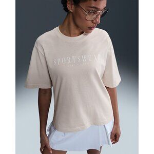 Women's Nike Sportswear Classics Boxy Tee HV4653-104, Light Orewood Brown/White
